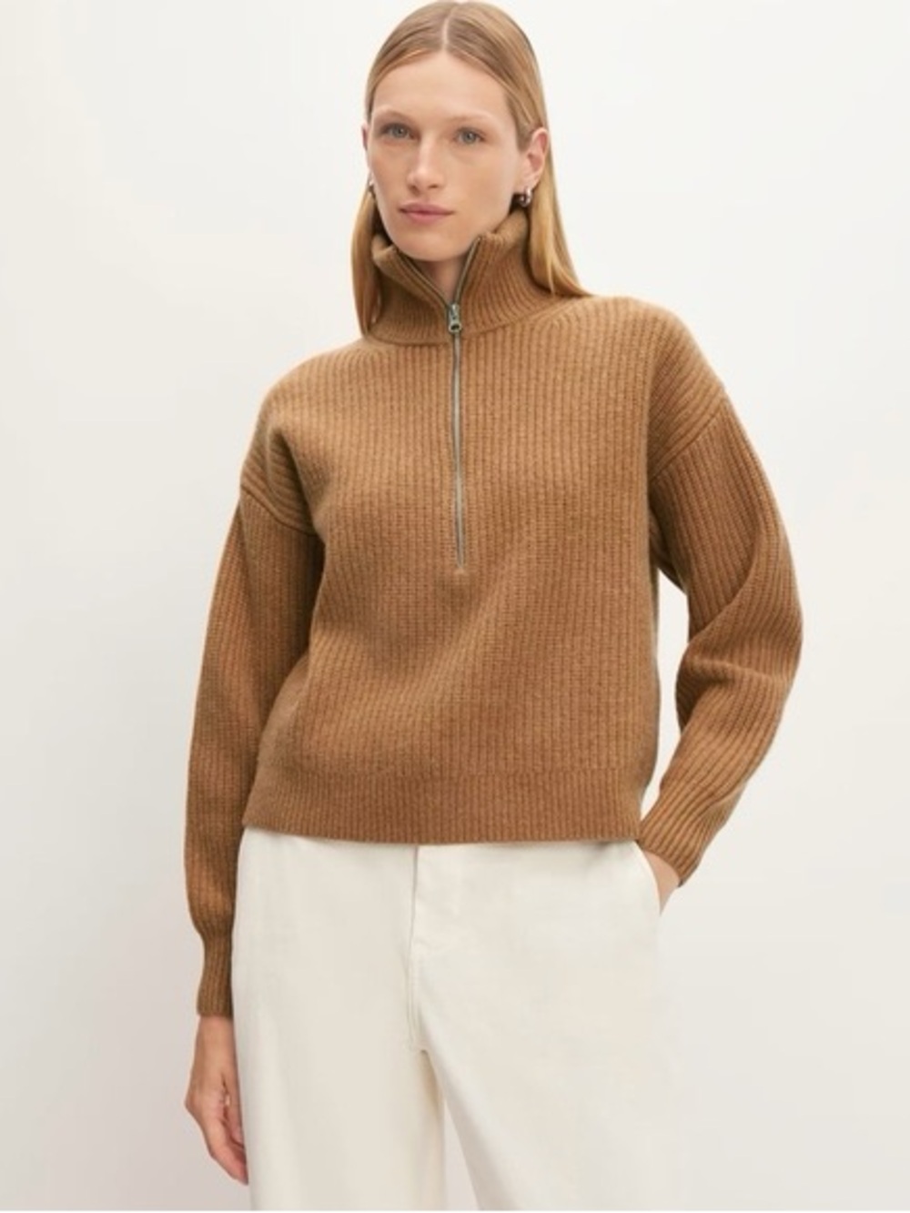 Everlane tan felted wool turtleneck sweater